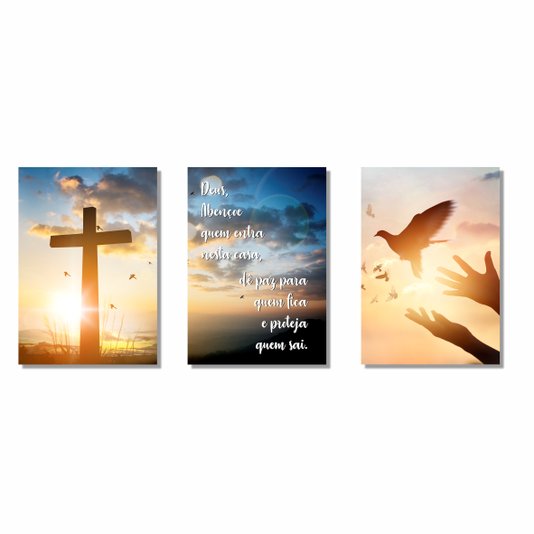 Kit de 3 Placas Decorativas Deus Abençoe Quem Entra Nessa Casa, Dê Paz Para Quem Fica e Proteja Quem Sai