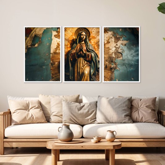 Kit 3 Quadros Decorativos Virgem Maria Mãe de Jesus