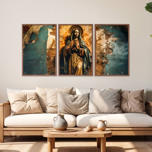 Kit 3 Quadros Decorativos Virgem Maria Mãe de Jesus