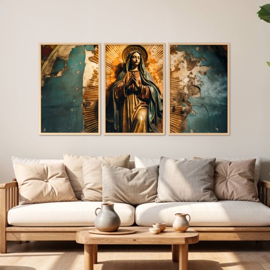 Kit 3 Quadros Decorativos Virgem Maria Mãe de Jesus