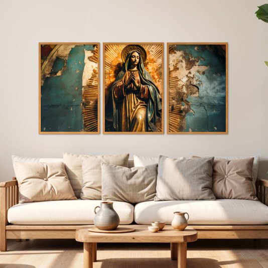 Kit 3 Quadros Decorativos Virgem Maria Mãe de Jesus