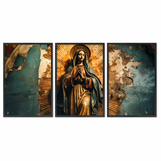 Kit 3 Quadros Decorativos Virgem Maria Mãe de Jesus