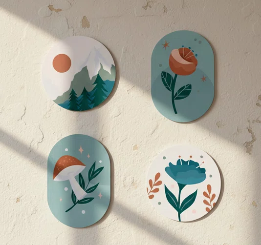 Kit de 4 Placas Decorativas Estilo Floresta Natureza Cottagecore Parede de Quarto, Sala, Hall de Entrada