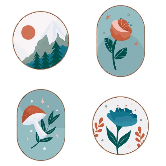 Kit de 4 Quadros Decorativos Estilo Floresta Natureza Cottagecore Parede de Quarto, Sala, Hall de Entrada