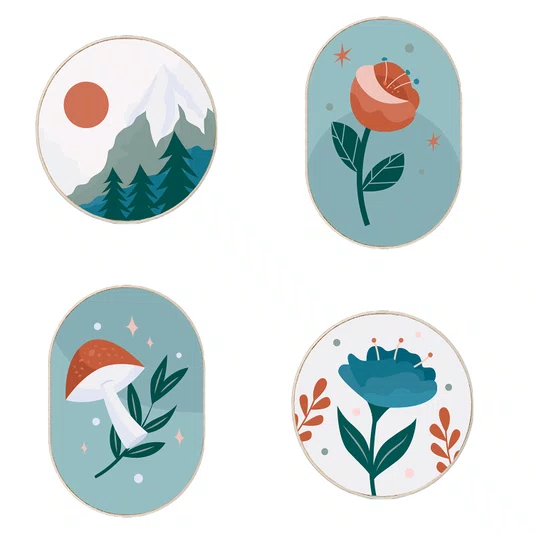 Kit de 4 Quadros Decorativos Estilo Floresta Natureza Cottagecore Parede de Quarto, Sala, Hall de Entrada