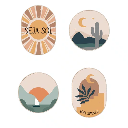Kit de 4 Quadros Decorativos Estilo Boho Parede de Quarto, Sala, Hall de Entrada