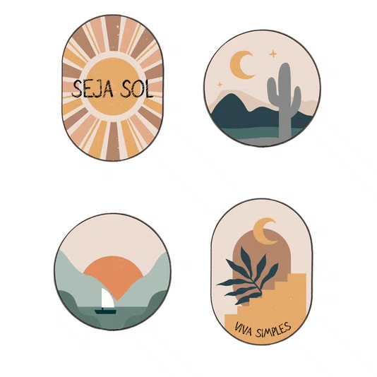 Kit de 4 Quadros Decorativos Estilo Boho Parede de Quarto, Sala, Hall de Entrada