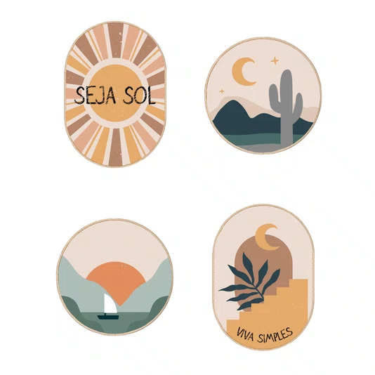 Kit de 4 Quadros Decorativos Estilo Boho Parede de Quarto, Sala, Hall de Entrada