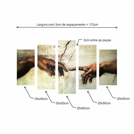 Kit de Quadros Decorativos A Criação de Adão de Michelangelo