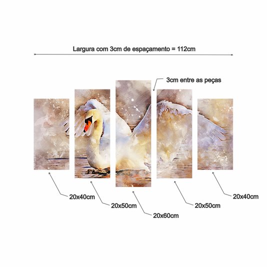 Kit de Quadros Decorativos Lindo Cisne Branco na Água