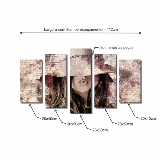 Kit de Quadros Decorativos Mulher com Chapéu Vintage