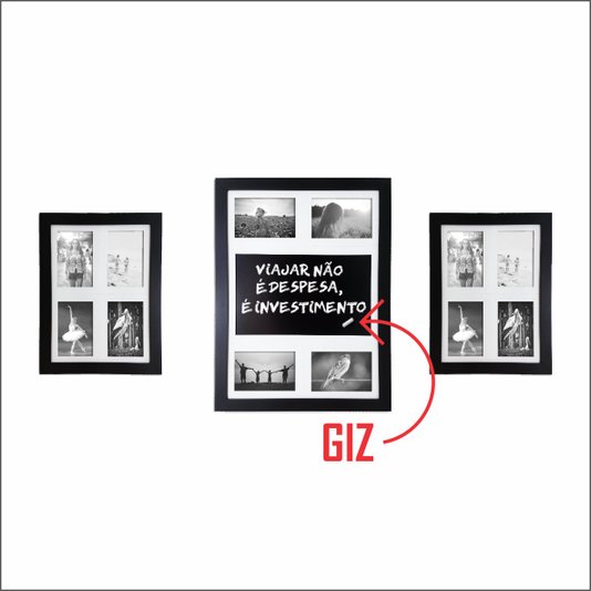 Kit Trio de Quadros Painéis de Parede para 12 fotos 10x15cm e Blackboard