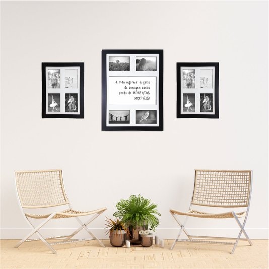 Kit Trio de Quadros Painéis de Parede para 12 Fotos 10x15cm - A Vida Informa: A Falta de Coragem...