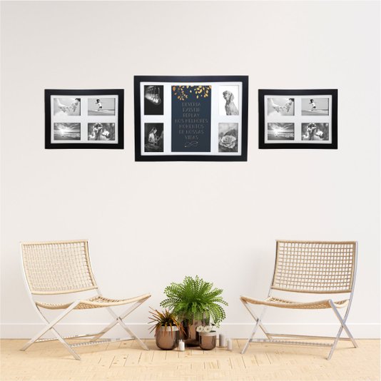 Kit Trio de Quadros Painéis de Parede para 12 fotos 10x15cm - Deveria existir Replay nos Melhores...