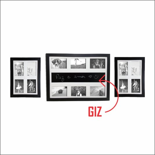 Kit Trio de Quadros Painéis de Parede para 14 fotos 10x15cm e Blackboard para Escrever com Giz