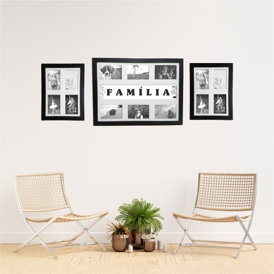Kit Trio de Quadros Painéis de Parede para 14 fotos 10x15cm - Família
