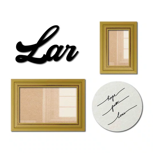 Kit Decorativo de Parede com Molduras para Foto e Placas Decorativas Palavra Lar – Conjunto de Quadros para Sala, Quarto