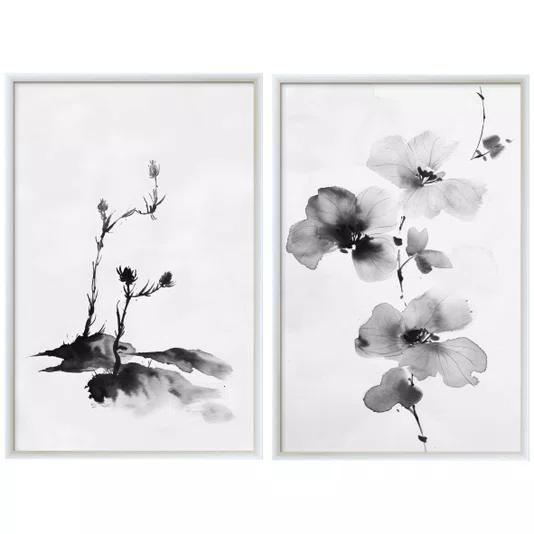 Kit Quadros Decorativos Meiso Orquídea Florescendo no Estilo Sumie