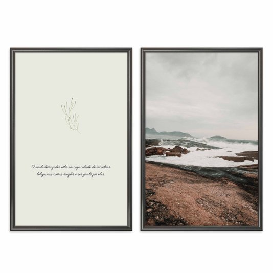 Kit Quadros Decorativos Paisagem Praia E Frase O Verdadeiro Poder Está Na Capacidade De Encontrar Beleza Nas Coisas Simples