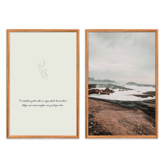 Kit Quadros Decorativos Paisagem Praia E Frase O Verdadeiro Poder Está Na Capacidade De Encontrar Beleza Nas Coisas Simples