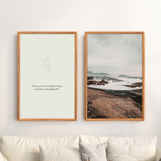 Kit Quadros Decorativos Paisagem Praia E Frase The True Power Lies In The Ability To Find Beauty In Simple Things And Be Grateful For Them