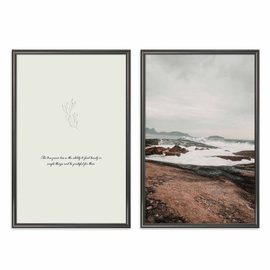 Kit Quadros Decorativos Paisagem Praia E Frase The True Power Lies In The Ability To Find Beauty In Simple Things And Be Grateful For Them