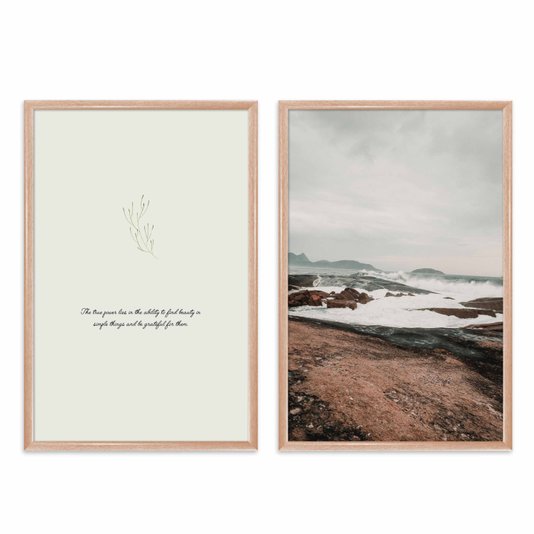 Kit Quadros Decorativos Paisagem Praia E Frase The True Power Lies In The Ability To Find Beauty In Simple Things And Be Grateful For Them