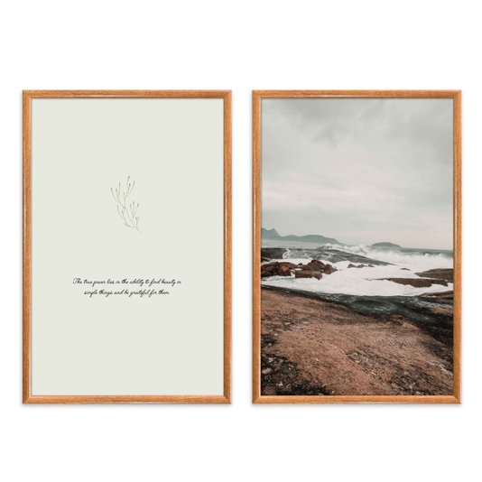Kit Quadros Decorativos Paisagem Praia E Frase The True Power Lies In The Ability To Find Beauty In Simple Things And Be Grateful For Them