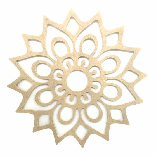 Mandala Vazada em MDF Cru 3mm Flor e Arabescos - cnc11