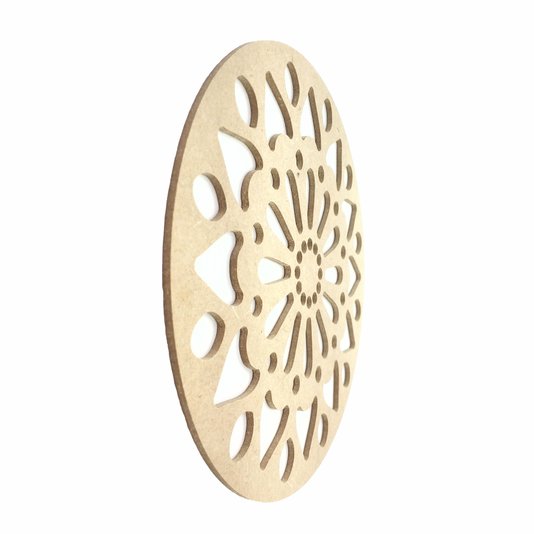 Mandala Vazada em MDF Cru 3mm Flor e Arabescos - cnc12