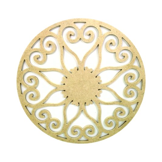 Mandala Vazada em MDF Cru 3mm Flor e Arabescos - cnc3.