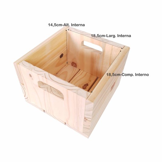 Caixote de Madeira Pinus Decorativo Multiuso Caixa de Feira - 22cm - Farmhouse