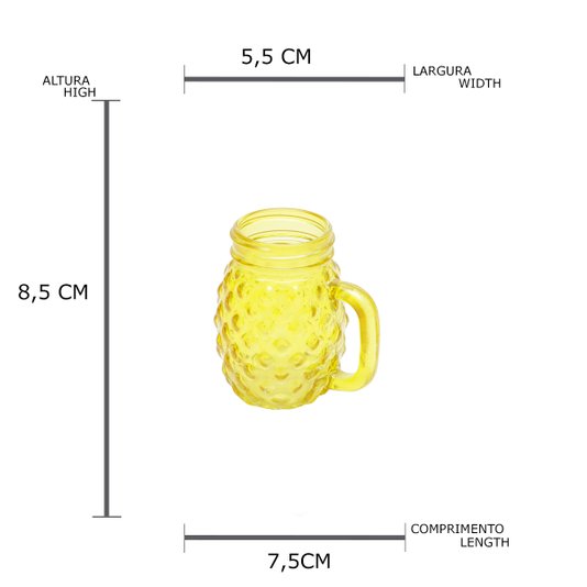 Mini Copo Jarra Abacaxi Vidro Amarelo - URBAN