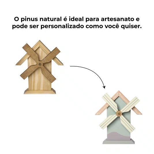 Moinho de Vento Com Telhado Em Madeira Pinus Ideal para Artesanato, DIY, Decoupage, Presente e Decoração Criativa