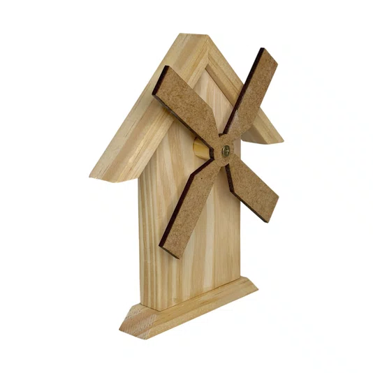 Moinho de Vento Com Telhado Em Madeira Pinus Ideal para Artesanato, DIY, Decoupage, Presente e Decoração Criativa