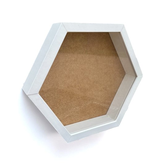 Moldura Hexagonal Caixa Alta Com Vidro Expositora Folhas Secas Bordados Quadros Quilling Scrapbook - Revestida - 1,5x4,5