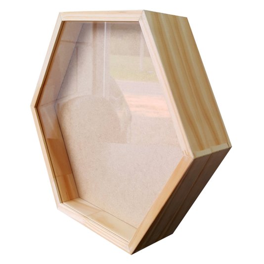 Moldura Caixa Alta Hexagonal com Vidro para Quadros Quilling e Scrapbook - 1,5x6,5