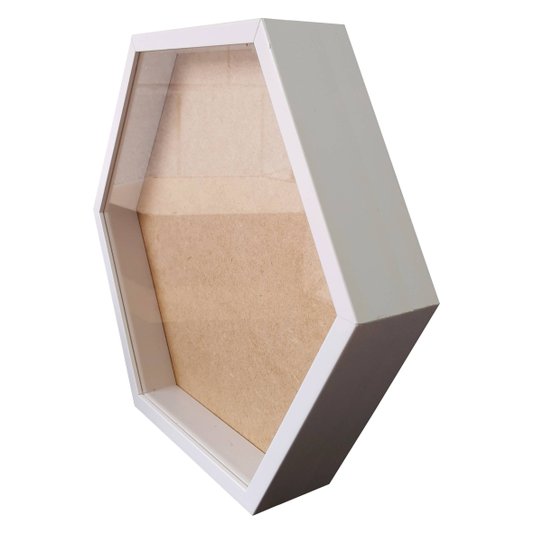 Moldura Caixa Alta Hexagonal com Vidro para Quadros Quilling e Scrapbook - 1,5x6,5