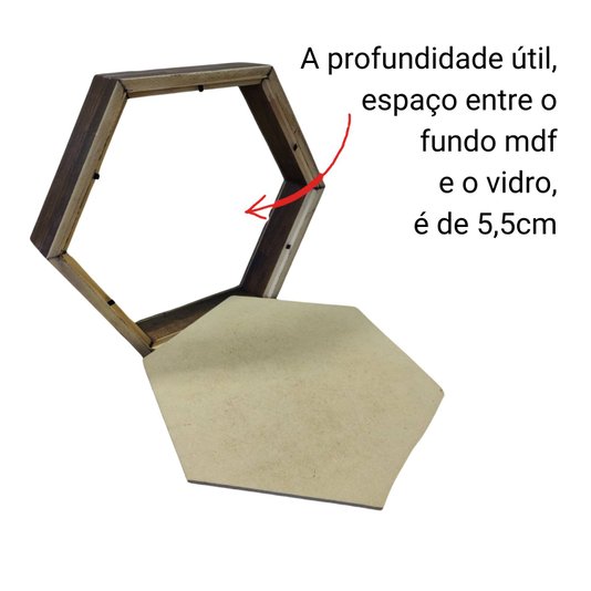 Moldura Caixa Alta Hexagonal com Vidro para Quadros Quilling e Scrapbook - 1,5x6,5