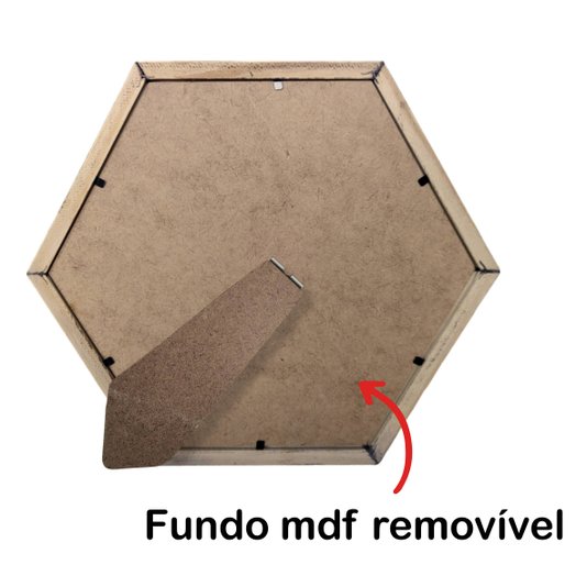 Moldura Caixa Alta Hexagonal com Vidro para Quadros Quilling e Scrapbook Mais Fundo em Mdf com Suporte - 1,5x6,5