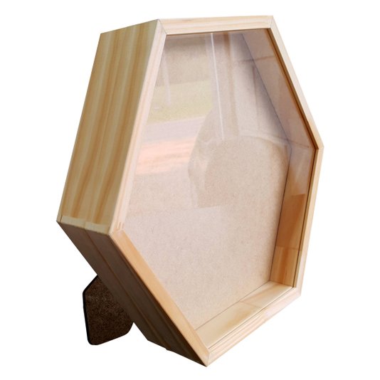 Moldura Caixa Alta Hexagonal com Vidro para Quadros Quilling e Scrapbook Mais Fundo em Mdf com Suporte - 1,5x6,5