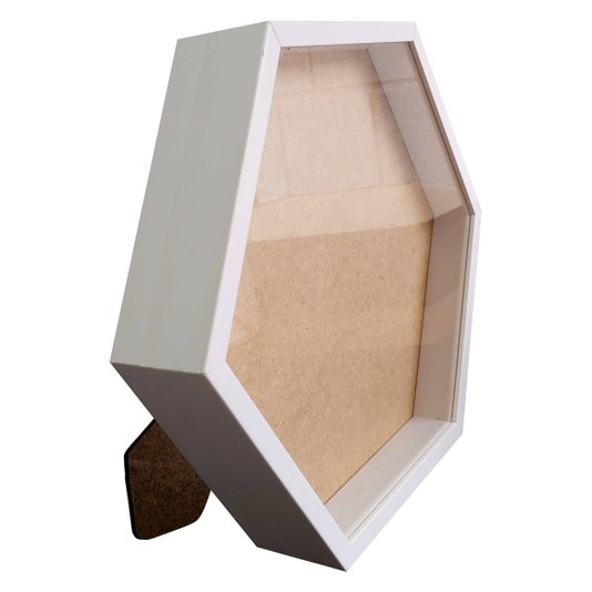 Moldura Caixa Alta Hexagonal com Vidro para Quadros Quilling e Scrapbook Mais Fundo em Mdf com Suporte - 1,5x6,5