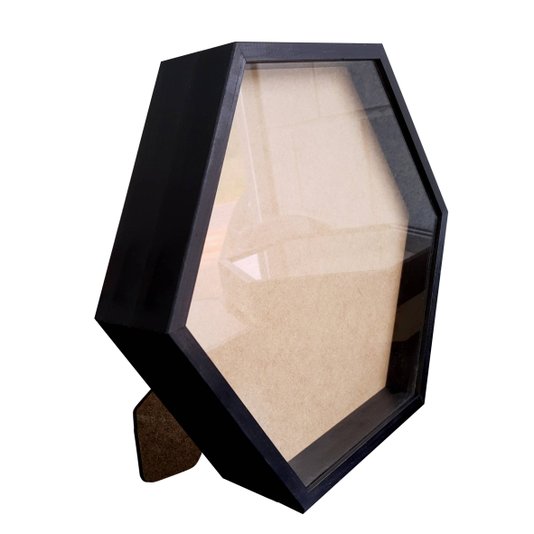 Moldura Caixa Alta Hexagonal com Vidro para Quadros Quilling e Scrapbook Mais Fundo em Mdf com Suporte - 1,5x6,5