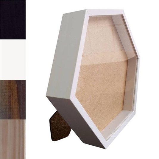 Moldura Caixa Alta Hexagonal com Vidro para Quadros Quilling e Scrapbook Mais Fundo em Mdf com Suporte - 1,5x6,5