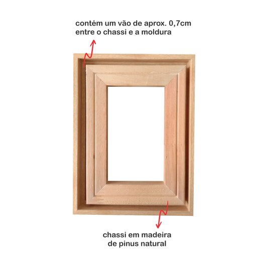 Moldura Canaleta Flutuante Lisa Revestida Com Chassi De Madeira Pinus Para Telas Decorativas - 2x2,8