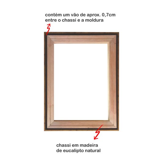 Moldura Canaleta Flutuante Lisa Revestida Com Chassi De Madeira Eucalipto Para Telas Decorativas - 2x4,8
