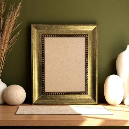 Moldura Chanfrada Com Padrão Oval Gravado Em Relevo E Efeito Aço Metal Escovado Com Fundo MDF - 4,6x2,1