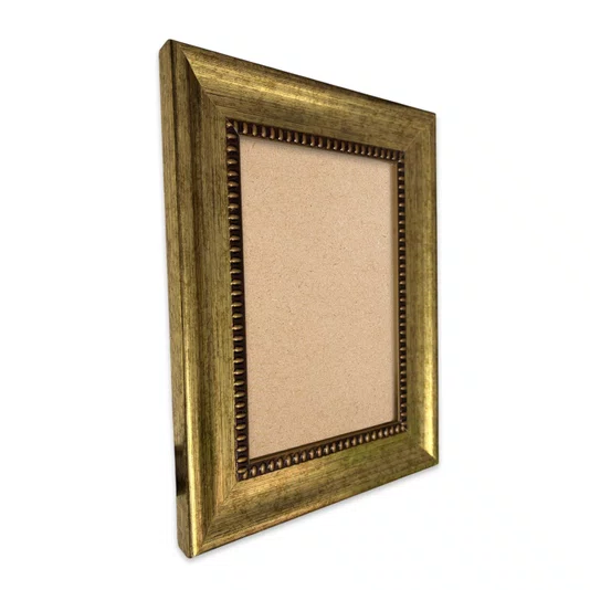 Moldura Chanfrada Com Padrão Oval Gravado Em Relevo E Efeito Aço Metal Escovado Com Fundo MDF - 4,6x2,1