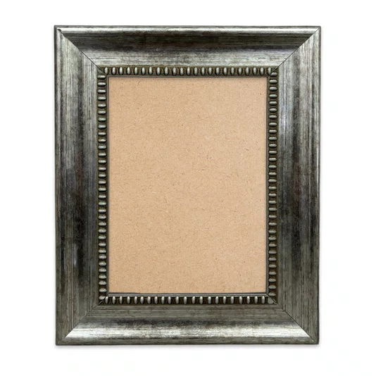 Moldura Chanfrada Com Padrão Oval Gravado Em Relevo E Efeito Aço Metal Escovado Com Fundo MDF - 4,6x2,1