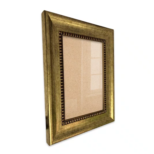 Moldura Chanfrada Com Padrão Oval Gravado Em Relevo E Efeito Aço Metal Escovado Para Quadros E Fotos Com Fundo MDF e Frente Em PS Cristal - 4,6x2,1